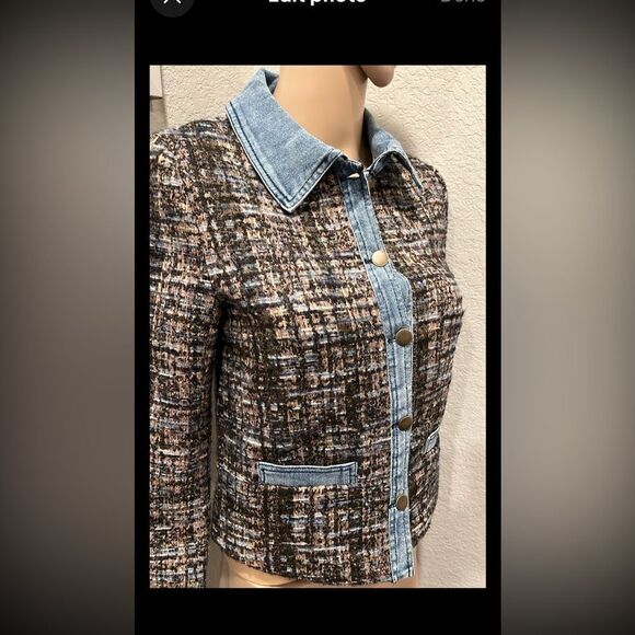 Ecru Brown, black and Blue tweed and denim Blazer with Tailored Fit sz PS or PL - Picture 3 of 10